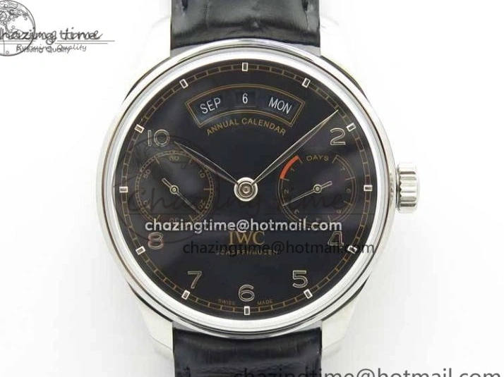 MIROTIME 0211 Portuguese Real PR Real Annual Calendar IW503502 ZF 1:1 Best Edition Black Dial Steel Markers on Black Leather Strap A StreetReady 7134